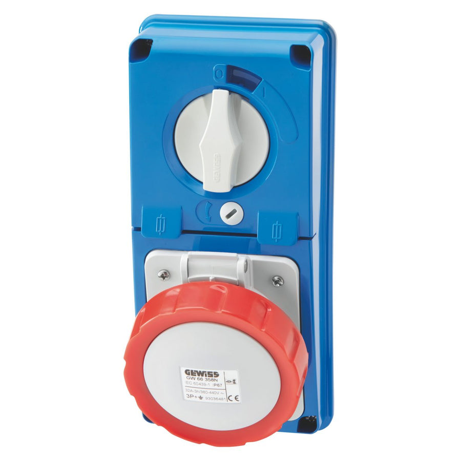 Prise verticale fixe interverrouillée sans fond, avec socle porte-fusible, 3P+N+T 16 A 380-415 V, 50/60 Hz 6h, IP67 – GEWISS GW66331N