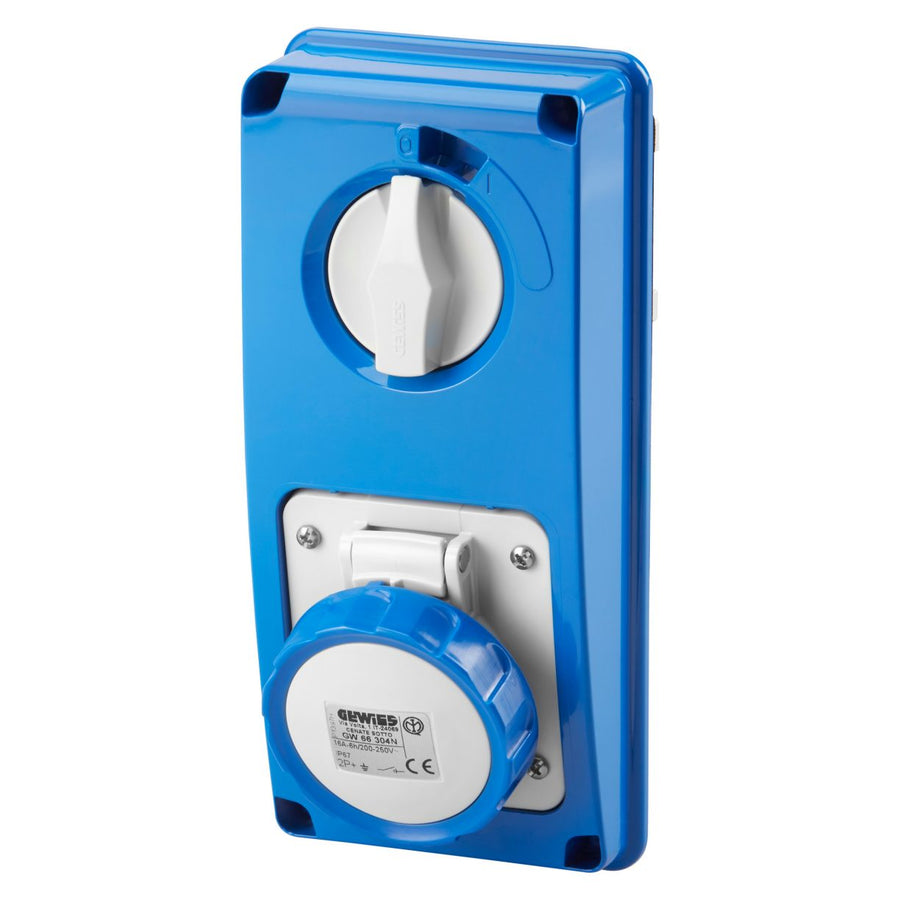 Prise verticale fixe interverrouillée sans fond, sans socle porte-fusible, 2P+T 16 A 200-250 V, 50/60 Hz 6h, IP67 – GEWISS GW66304N