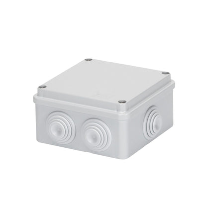 Boîte de dérivation avec couvercle plein vissé, IP55, dimensions internes 100x100x50, parois avec presse-étoupes, gris RAL 7035 – GEWISS GW44004