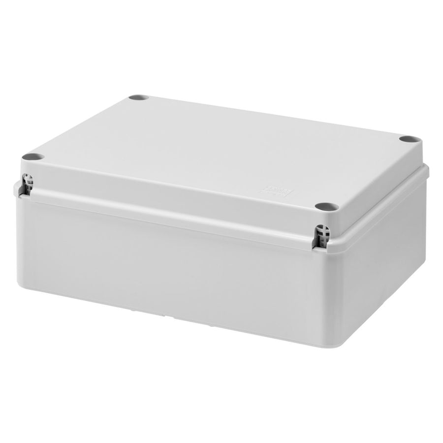 Boîte de dérivation avec couvercle plein vissé, IP56, dimensions internes 240x190x90, parois lisses, gris RAL 7035 – GEWISS GW44208