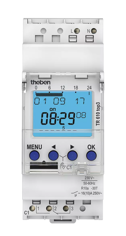 Horloge programmable digitale TR 610 top3, 230 V AC, 1 canal, programme hebdomadaire, 1 min, 2 modules – Theben 6100130