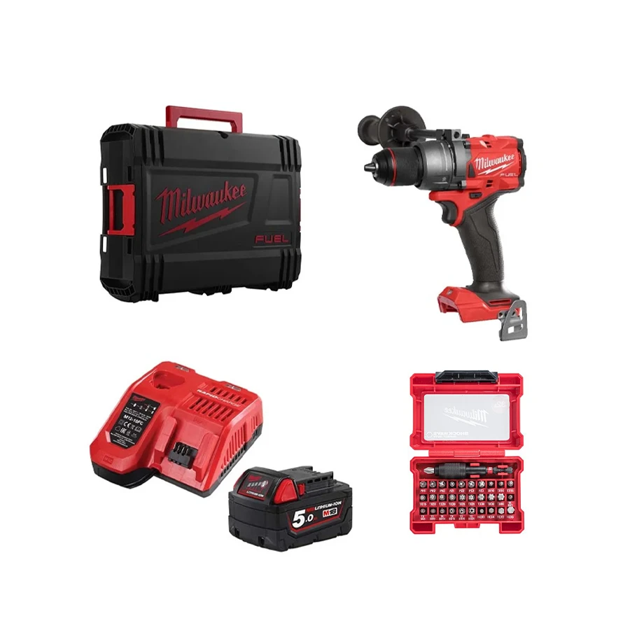 Perceuse visseuse à percussion 18V M18 FPD3-0X + 1 batterie 18V 5 Ah + chargeur M12-18 FC + 31 embouts de vissage MILWAUKEE