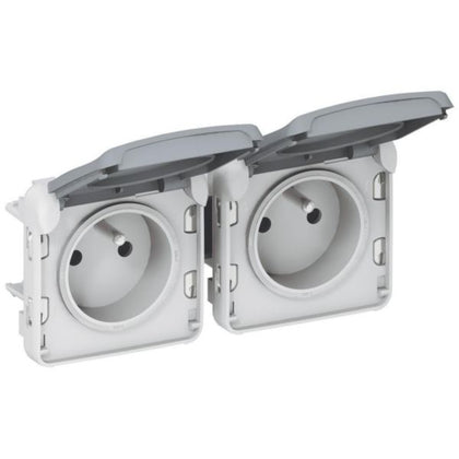 Prise de courant Plexo IP55 2 postes horizontal, gris, 2P+T – Legrand 069562 – lot de 5