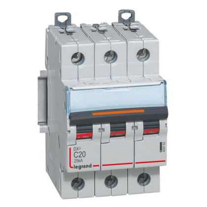 Disjoncteur modulaire DX3 3P, 20 A, 25 kA, 400 V, 50 kA – Legrand 409782