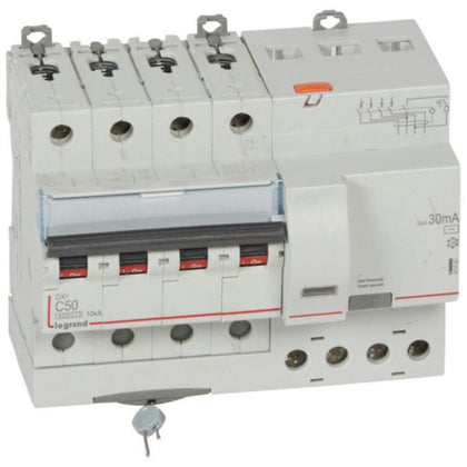Disjoncteur différentiel avec protection contre les surintensités DX3 4P, 50 A, 10 kA, 400 V, 6 kA, 30 mA – Legrand 411191