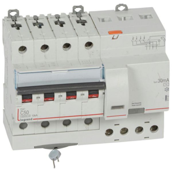 Disjoncteur différentiel avec protection contre les surintensités DX3 4P, 50 A, 10 kA, 400 V, 6 kA, 30 mA – Legrand 411191