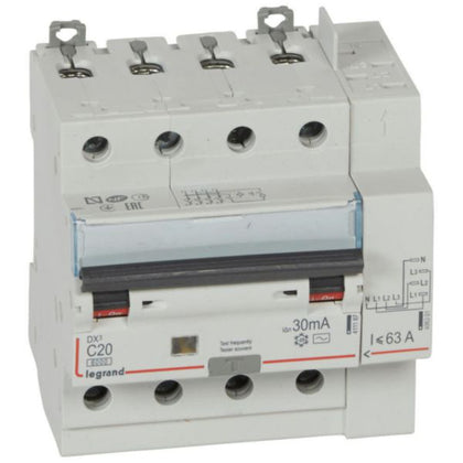 Disjoncteur différentiel avec protection contre les surintensités DX3 4P, 20 A, 6000 A, 10 kA, 400 V, 6 kA, 30 mA – Legrand 411198