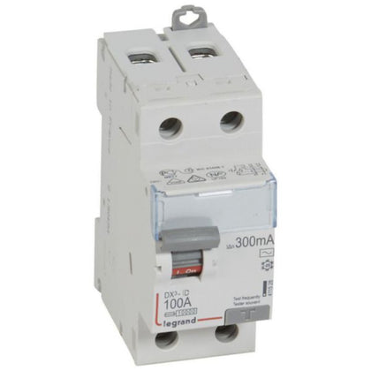 Dispositif différentiel résiduel DX3 100 A, 2P, 230 V, IP20, 50 Hz, 100 A, 300 mA – Legrand 411528