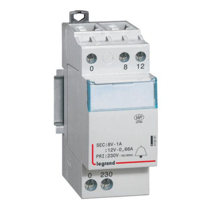 Transformateur de sonnette TRANSFORMATEURS MODULAIRES 36mm, 2M, 8V, 8VA, 230V – Legrand 413091